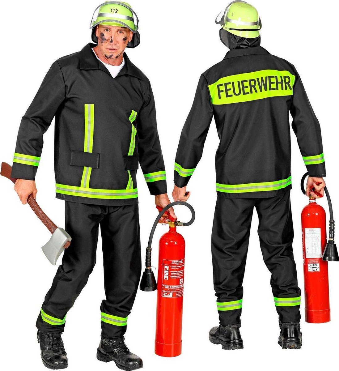 Brandweer Kostuum | Brandweerman Feuerwehr Huizenhoge Vlammen Kostuum | Large | Carnaval kostuum | Verkleedkleding